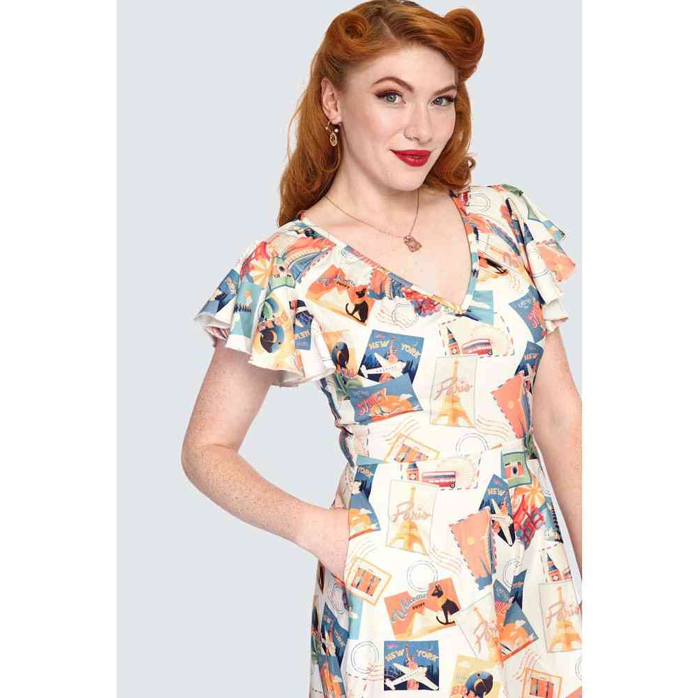 Voodoo Vixen - Postcard Print Flutter Collar Combishort - Multicolore